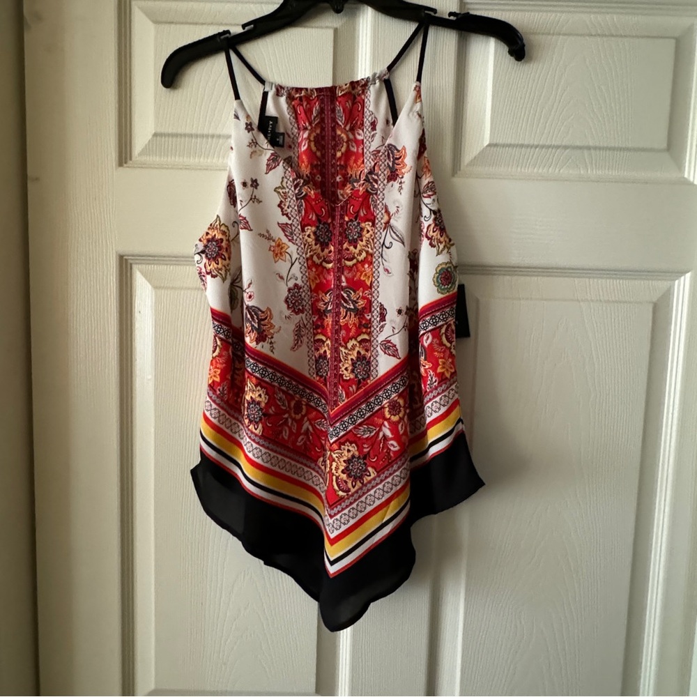 Fortune + Ivy Small Tank Blouse Bandana Dressy, Red, Yellow, Black, White Boho